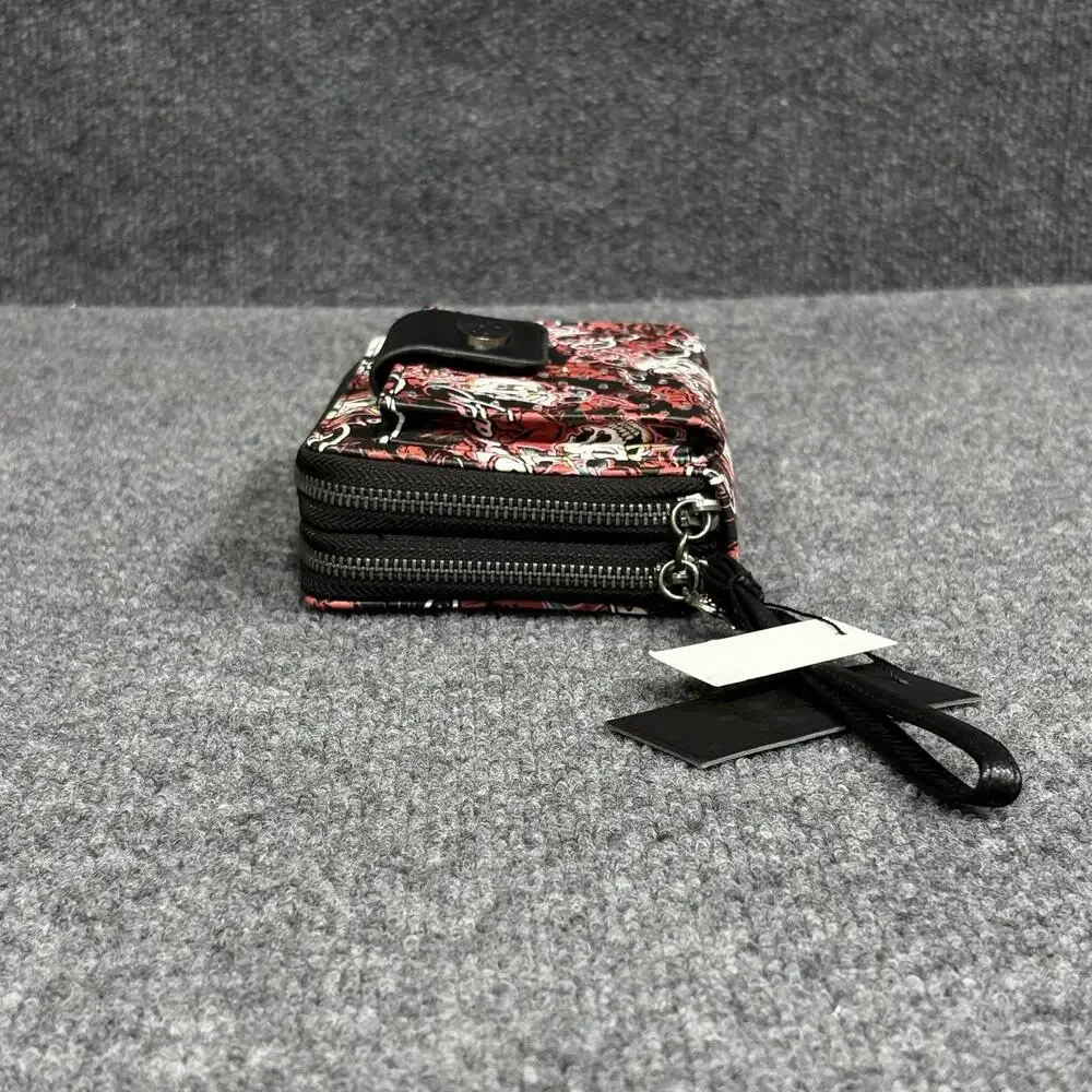 Ed Hardy Wallet Wristlet Womens One Size Black Skull Rose Tattoo Zip Around